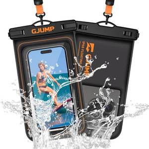 lot 40399 image: GJUMP 2 Pack Floating Waterproof Phone Pouch, Up to 8.3 IP68 Cellphone Dry Bag Compatible for iPhone 16 15 14 13 Pro Max Samsung Galaxy, Essential for Beach Cruise Ship (Orange2) - Retail $20