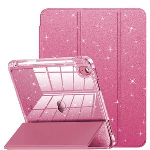 lot 40400 image: INFILAND Compatible with iPad A16 11th Generation 11 Inch 2025 Case, iPad Case 10th Generation 10.9 Inch, Glitter Cute Cover with Sparkly Clear Back, Pencil Holder, for Kids Girls Woman (Rose Pink) - Retail $10