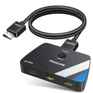 lot 40404 image: NEWCARE HDMI 2.1 Switch 2 in 1 Out with 2.6ft 8K Cable, HDMI Switcher 4K120Hz, Bi-Directional HDMI Splitter Supports 8K60Hz HDR10 3D Dolby VRR HDCP2.3 for TV PS5 Xbox Laptop Projector - Retail $25