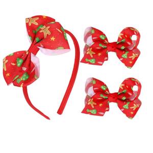 lot 40408 image: Clipband Christmas Bow Headband & 2 Pcs 4 Inch Hair Bows Set, Black School Hair Accessories for Little Toddler School Girls (Red Christmas) - Retail $4