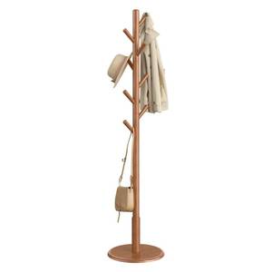 lot 49314 image: VASAGLE Solid Wood Coat Rack, Free Standing Hall Coat Tree with 8 Hooks, 3 Height Options, for Coats, Hats, Bags, Purses, for Entryway, Hallway, Rubberwood Hooks and Pole, Caramel Brown URCR009W01 - Retail $34