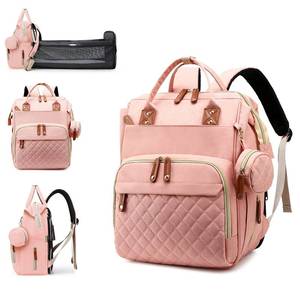 lot 49315 image: Lamroro Diaper Bag with Changing Station, Waterproof 3 in 1 Baby Diaper Backpack with Foldable Changing Pad, Large Travel Back Pack for Baby Girl Boy, Peach Pink - Retail $38
