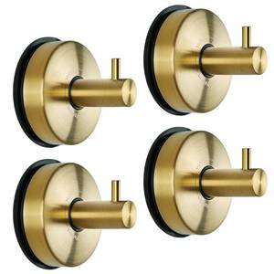 lot 49345 image: YOHOM Suction Cup Hooks for Shower Gold Towel Holder Stainless Steel Vacuum Bathroom Shower Hook Suction Washcloth Hanger Kitchen Towel Rack for Robe Loofah Wreath Glass Door Window Wall Brushed 4Pcs - Retail $26