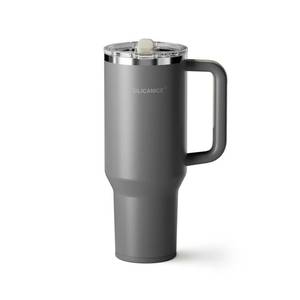 lot 49348 image: SILICANICE 40 Oz Insulated Tumbler with Detachable Flip Straw Lid, Vacuum insulated Stainless Steel  BPA-Free, Handle & Cupholder Compatible - 24H Cold, TravelGymOffice,Gray