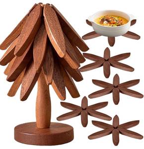 lot 49351 image: Tree Coasters Set of 4 - Wooden Trivets for Hot Dishes, Pot, Bowl, Coffee, Teapot (Brown-4) - Retail $26