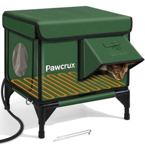 lot 49359 image: Weatherproof Heated Cat House for Outdoor in Winter, Heated Cat Bed Kitty Shelter with Cat Heating Pad, Insulated & Safe Escape Door, Warm House for Outside Stray Cat(Green, 12.6x16.5x16.9) - Retail $70