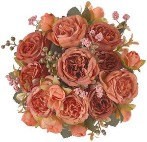 lot 49377 image: Mkono Peonies Artificial Flowers, Small Silk Flowers for Home Decor Indoor Fake Bouquet Faux Floral Arrangements Dining Table Centerpieces for Kitchen Party Decor - Retail $10