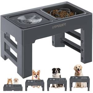 lot 49389 image: URPOWER 2-in-1 Elevated Slow Feeder with No Spill Dog Water Bowl 4 Height Adjustable Raised Bowl Stand for Small to Large Dogs, Cats & Pets - Retail $37