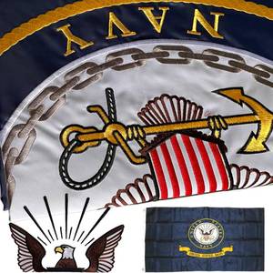 lot 51102 image: Embroidered United States Navy Flag 3x5-3Ply Heavy Duty 300D Nylon 4 Rows Sewn- All Weather 3x5 Navy Flag for OutdoorIndoor with 2 Brass Grommets - Retail $411