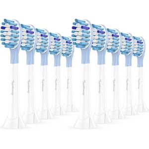 lot 51120 image: Toptheway Replacement Toothbrush Heads Compatible with Philips Sonicare C-3 Premium Plaque Control 4100 5100 6100, Replacement Heads for G3 W3 C2 G2, 10 Brush Heads, Full Size, White - Retail $17