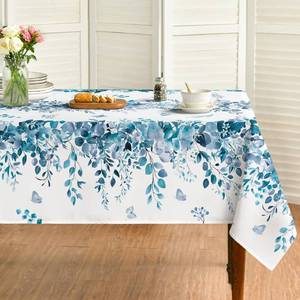 lot 51123 image: Horaldaily Spring Tablecloth 60x84 Inch Rectangular, Eucalyptus Floral Blue Table Cover for Party Picnic Dinner Decor - Retail $16