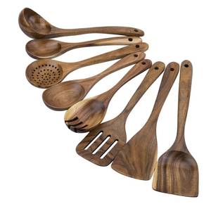 lot 59406 image: Premium 8-Piece Teak Wood Cooking Utensil Set - Heat Resistant, Lightweight & Sturdy Wooden Spoons for Non-Stick Cookware - Ideal for Cooking, Stirring & Serving - Retail $35