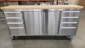 lot 53411 image: Trinity 72-inch Stainless Steel Rolling Workbench TLS-7204