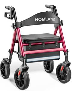HOMLAND Rollator Walkers for Seniors with Seat, 8\" All Terrain Wheels, Durable Aluminum Frame, Lightweight Foldable Walker with Ergonomic Seat, Height Adjustable Rolling Walker - Retail: $170
