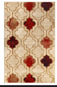 lot 43309 image: Moroccan Trellis Area Rug - Cream and Red