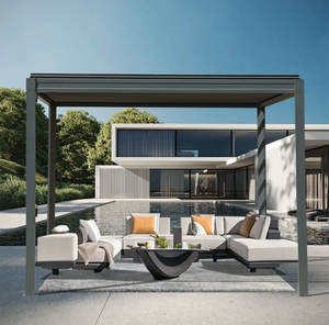 lot 17550 image: 10 x 10 Gray Outdoor Metal Louvered Pergola - Retail $1,499