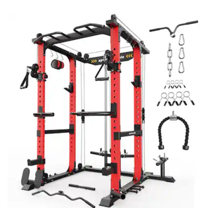 lot 17551 image: Sportsroyals - Power Cage,1600lbs Multi-Function Power Rack with Adjustable Cable Crossover System, Weight Cage for Home Gym - Red - Retail $699