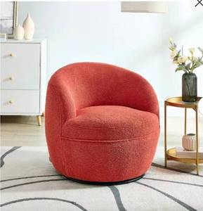 lot 17554 image: Roundhill Furniture Galleria 360 Swivel Faux Shearling Barrel Chair Coral - Retail $454
