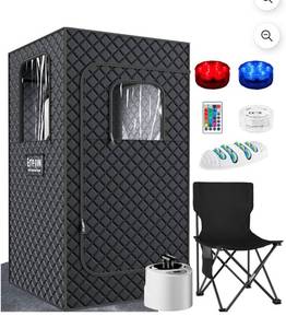 lot 17556 image: Eitpaw Portable Steam Sauna Tent 1000 Watts with Foldable Chair for Home - Black - Retail $99