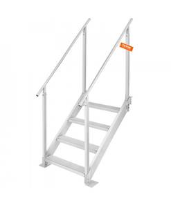 lot 17572 image: Dock Ladder 4 Step, Dock Stairs 30-38 Adjustable Height, 500 lbs Load Capacity, Aluminum Pontoon Boat Ladder with Dual Handrails & Nonslip Mat for ShipLakePoolMarine Boarding - Retail $166