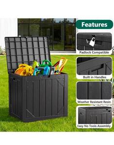 lot 17585 image: Outdoor Storage Box,30 Gallon Deck Box Outdoor Storage Bench Outside Waterproof Resin Storage Bench, Lockable Patio Cushions, Garden Tools Storage For Furniture, UV Resistant(Black) - Retail $0