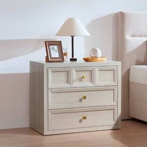 lot 17588 image: 3 Drawers Nightstand with Charging Station, 30.7 King Size Bedside Table with 3 Drawers, Accent End Table WLarge Storage, Modern Wood Side Table for Bedroom,Office, Beige (1 Piece, Beige) - Retail $179