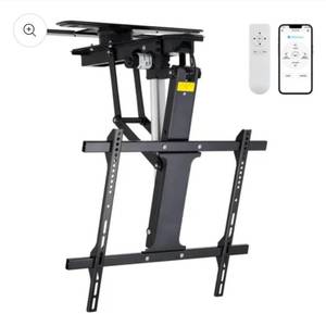 lot 17589 image: topsky electric adjustable flip down sniveling tv mount with remote and app controller, large motorized ceiling mou t for 32 to 75 inch flat and curved screen tv - Retail $389