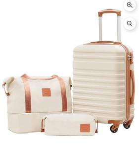 lot 17590 image: Coolife Suitcase Set 3 Piece Luggage Set Carry On Hardside Luggage with TSA Lock Spinner Wheels (white, 3 piece set (DBTB20)) - Retail $89