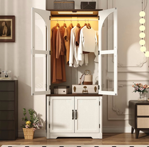 lot 17594 image: Farmhouse Bathroom Storage Cabinet,Bathroom Floor Storage Cabinet with Roman Column Decor,Small End Table for Bedroom with Barn Doors,Small Bathrooms Organizer(Rustic Brown) - Retail $229