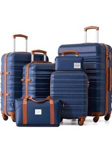 lot 17601 image: LONG VACATION Luggage Set 6 Piece Luggage ABS hardshell TSA Lock Spinner Wheels Luggage Carry on Suitcase (NAVY, 6 piece set) - Retail $189