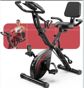 lot 17610 image: Pleny Folding Exercise Bike, 5 IN 1 Stationary Bikes for Home 6.6 LBS Flywheel, 330LB Weight Capacity Back Support Cushion Indoor Workout Cycling Bike for Home Gym, Red - Retail $139