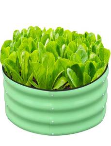 lot 17626 image: SnugNiture 2x2x1ft Round Galvanized Raised Garden Bed Kit Outdoor, Metal Planter Box for Planting Plants Vegetables, Green - Retail $0