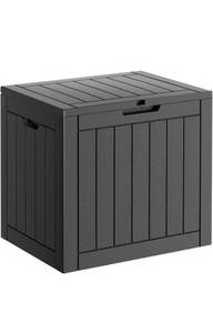 lot 17634 image: Resin Deck Box, Lockable Patio Outdoor Storage Box for Furniture, Garden Tools and Tools Storage, Waterproof Outside Storage Boxes - Black - Retail $0