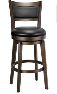 lot 17661 image: PrimeZone Swivel Bar Stools Set of 1, Counter Height Barstools, Black Faux Leather Bar Stool with High Backrest & Solid Wood Legs & Wrap-around Footrest, Counter Stools for Kitchen Island, Pub - Retail $117