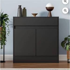 lot 17662 image: Buffet Cabinet with 2 Doors and Drawer, Modern Kitchen Buffet Sideboard, Coffee Bar Cabinet with Adjustable Shelf for Living Room, Kitchen, Black - Retail $99