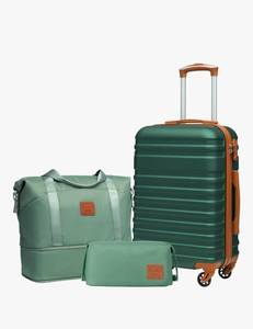 lot 17664 image: Coolife Suitcase Set 3 Piece Luggage Set Carry On Hardside Luggage with TSA Lock Spinner Wheels (Dark Green, 3 piece set (DBTB20)) - Retail $99