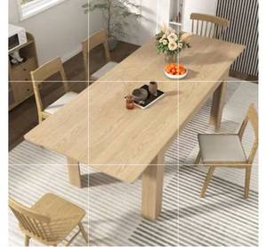 lot 17675 image: Lent Glitter Wood - Large Mobile Extendable Dining Table for 6-8, Modern Wood Kitchen Table Rectangular Table for Dining Room, Living Room - Oak - Retail $219