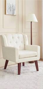 lot 17696 image: Accent Chair Button-Tufted Upholstered Living Room Chairs Comfy Reading Chair Mid Century Modern Chair with Linen Fabric Lounge Arm Chairs for Living Room Bedroom - Retail $140