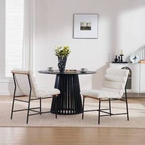 lot 17715 image: White Sherpa Dining Chairs Set of 2, Modern Upholstered Boucle Dining Room Chairs with Tufted Back & Cushion, Armless Accent Chairs with Black Metal Legs for Kitchen - Retail $289