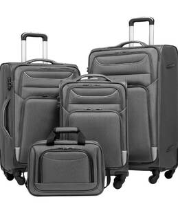 lot 17721 image: Coolife Luggage 4 Piece Set Suitcase Spinner TSA Lock Softshell lightweight (gray) - Retail $159
