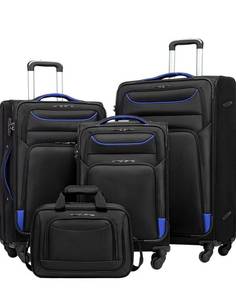 lot 17722 image: Coolife Luggage 4 Piece Set Suitcase TSA Lock Spinner Softshell lightweight(blackblue) - Retail $159