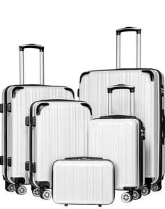 lot 17723 image: Coolife Luggage Sets, 5 Piece Durable Suitcase, Lightweight Carry on Luggage with PCABS Hardshell, Dual Spinner Wheels, TSA Lock and YKK Zipper (white grid new, 5 piece set) - Retail $179