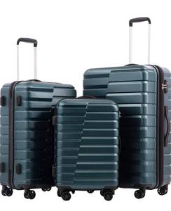lot 17725 image: Coolife Luggage Sets, 3 Piece Hard Shell Suitcase Set with Spinner Wheels, Expandable Large Checked Luggage, Lightweight Rolling Carry On with TSA Lock Teal Blue - Retail $189
