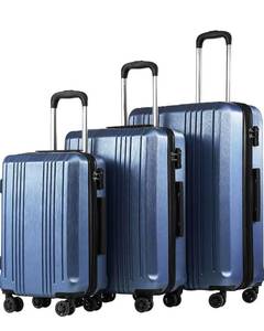 lot 17726 image: Coolife Luggage 3 Piece Set PCABS Hardshell Suitcases with TSA Lock, Spinner Lightweight (ice blue, 3 piece set) - Retail $149