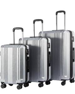 lot 17727 image: Coolife Luggage 3 Piece Set PCABS Hardshell Suitcases with TSA Lock, Spinner Lightweight (sliver, 3 piece set) - Retail $149