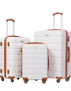 lot 17734 image: Coolife Luggage 3 Piece Set Suitcase Spinner Hardshell Lightweight TSA Lock (apricot white,202428) - Retail $179