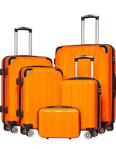 lot 17735 image: Coolife Luggage Sets, 5 Piece Durable Suitcase, Lightweight Carry on Luggage with PCABS Hardshell, Dual Spinner Wheels, TSA Lock and YKK Zipper (orange new, 5 piece set) - Retail $189