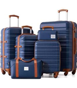 lot 17738 image: LONG VACATION Luggage Set 6 Piece Luggage ABS hardshell TSA Lock Spinner Wheels Luggage Carry on Suitcase (NAVY, 6 piece set) - Retail $189