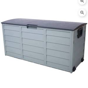 lot 17750 image: Resin Deck Box with Wheels, Outdoor Storage Bin for Patio Furniture Cushions, Garden Tools and Pool Toys, Portable Backyard Storage Shed with Side Handles, Grey, 1-Pack - Retail $150