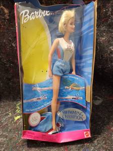 lot 110 image: 1999 Swimming Champion Barbie  NRFB  (24590) Non-Mint Box